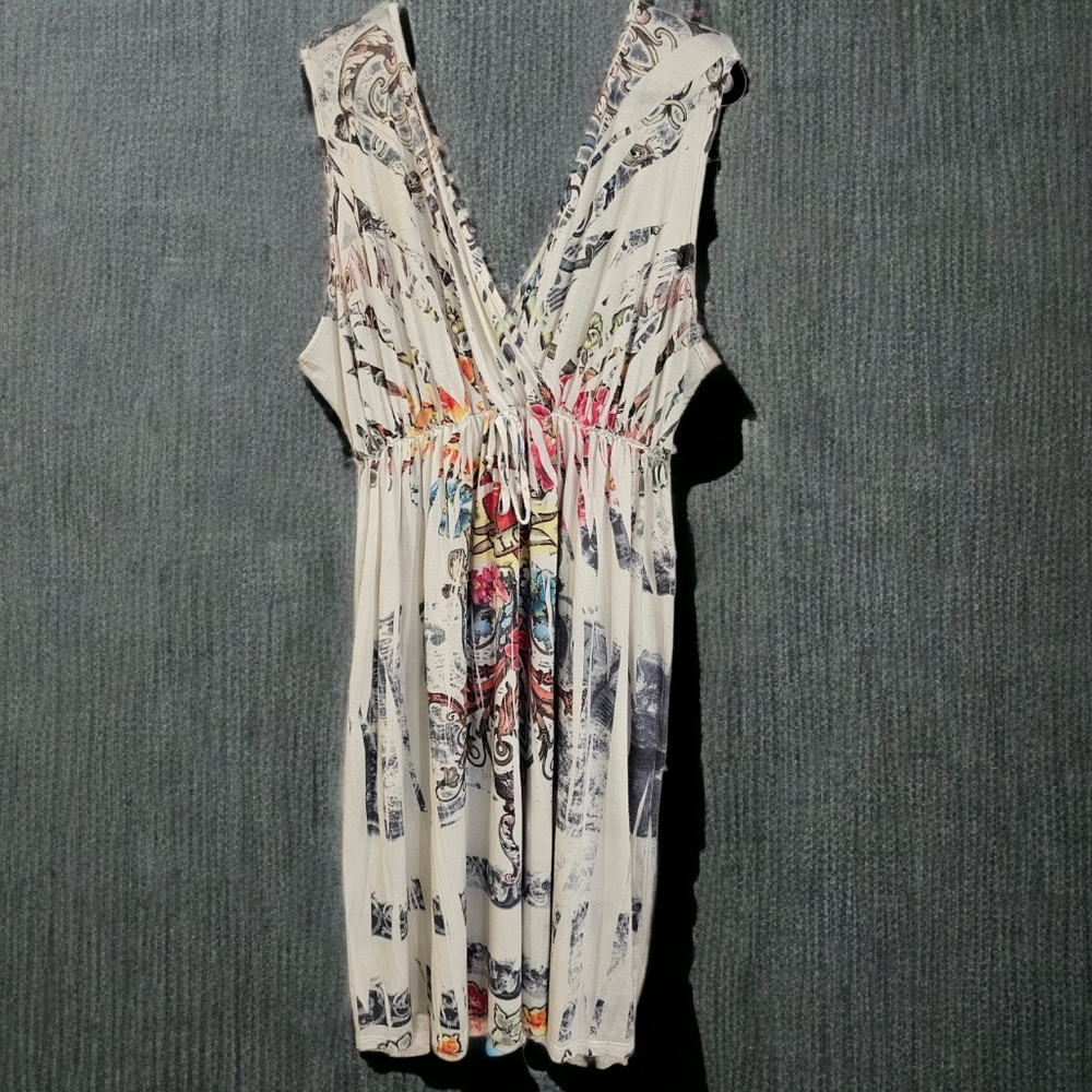 Daniel Benjamin Plunging V & Wrap Front Multicolored Print Dress